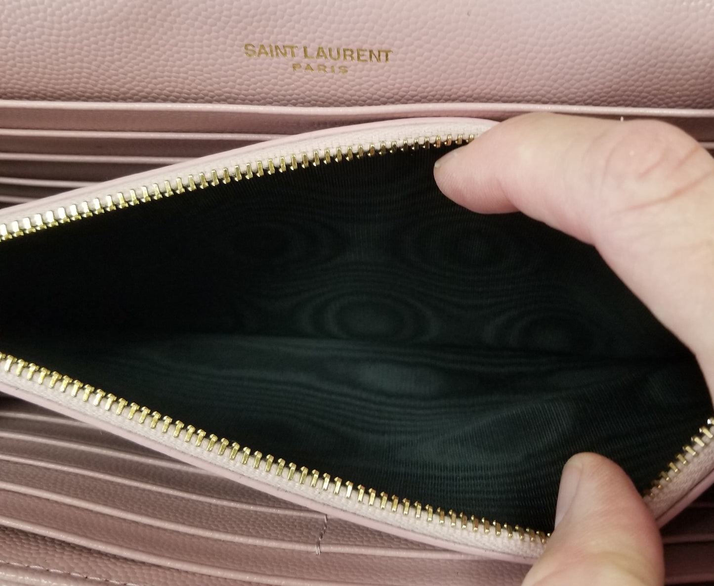 Authentic Saint Laurent Rose Grained Leather Envelope WOC