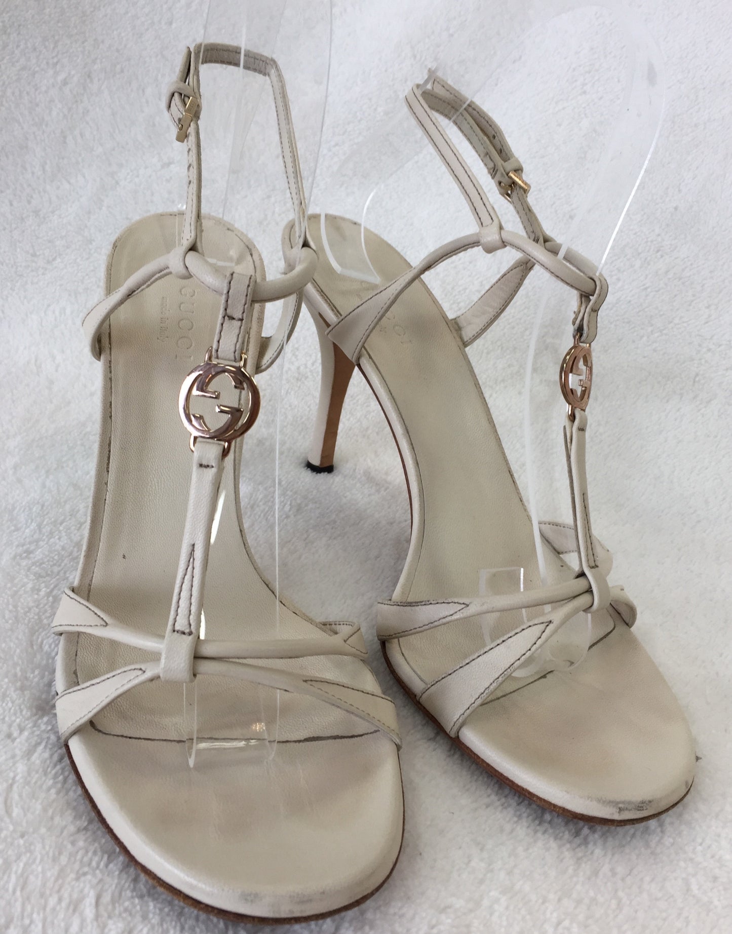 Authentic Gucci Ivory Leather Sandals Women's Size 37.5 / 7