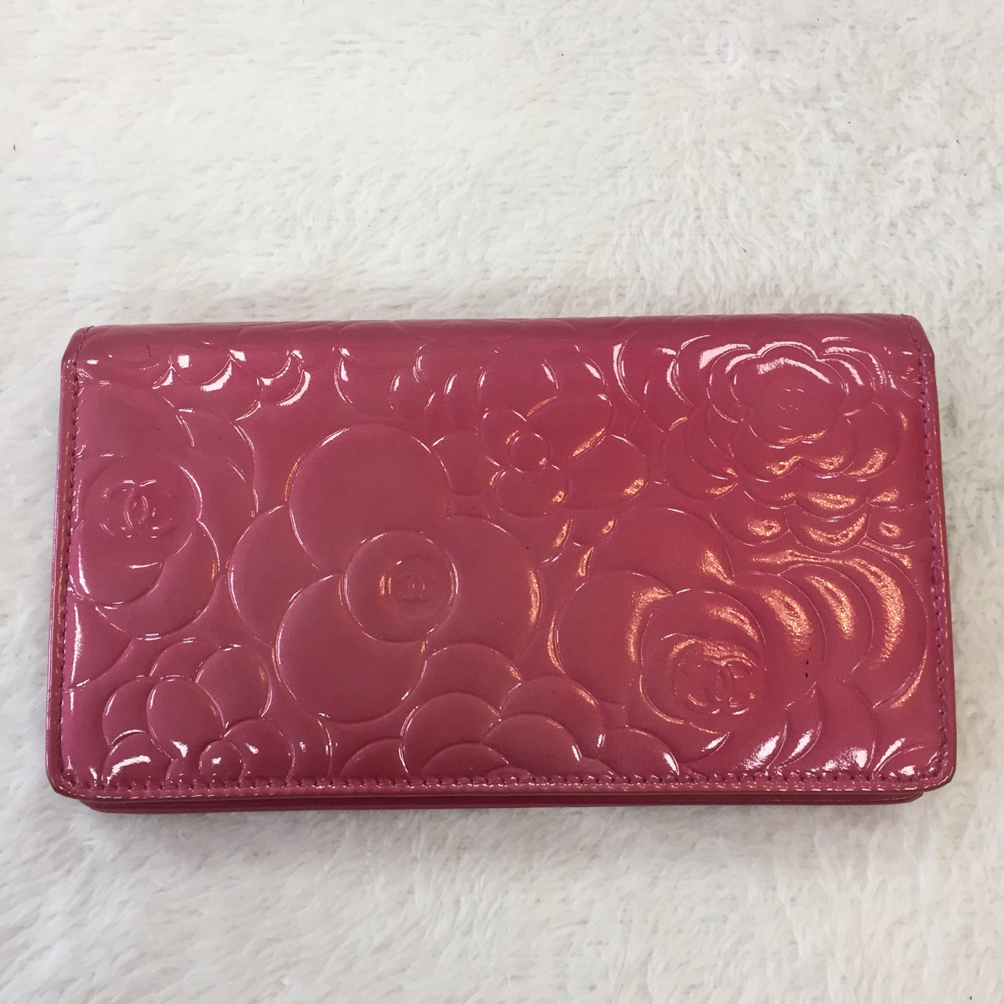 Authentic Chanel Rose Patent Camellia Wallet