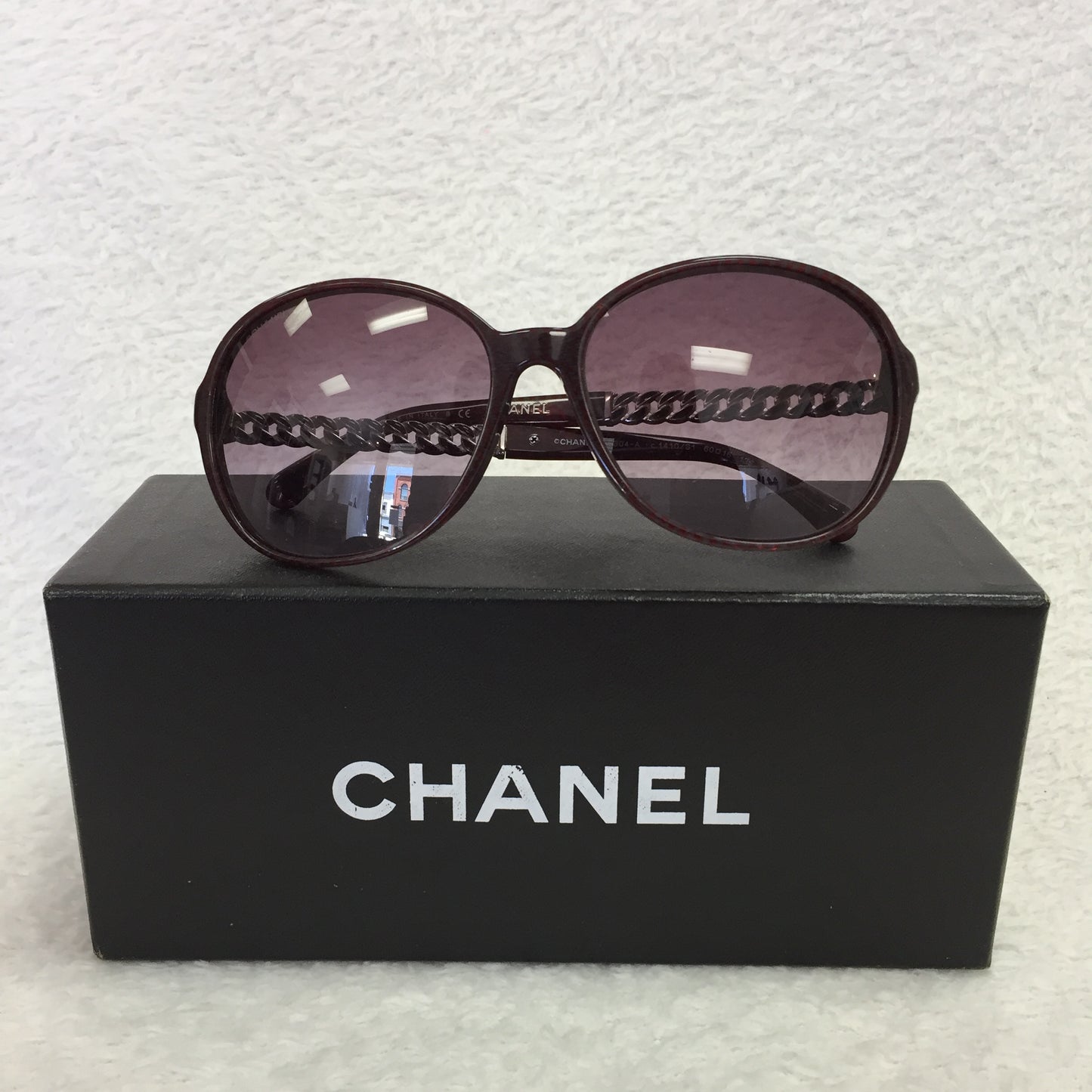 Authentic Chanel Bordeaux Silver Chain Sunglasses