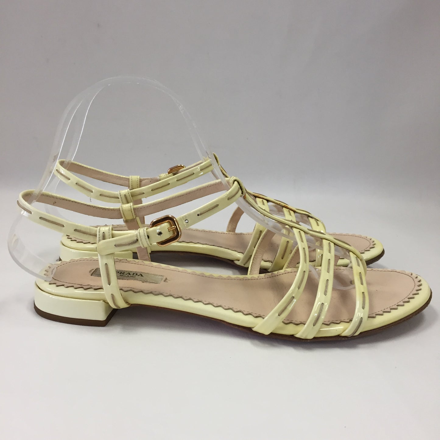 Authentic Prada Yellow Patent Flat Sandals Women's 38 / 7 - 7.5