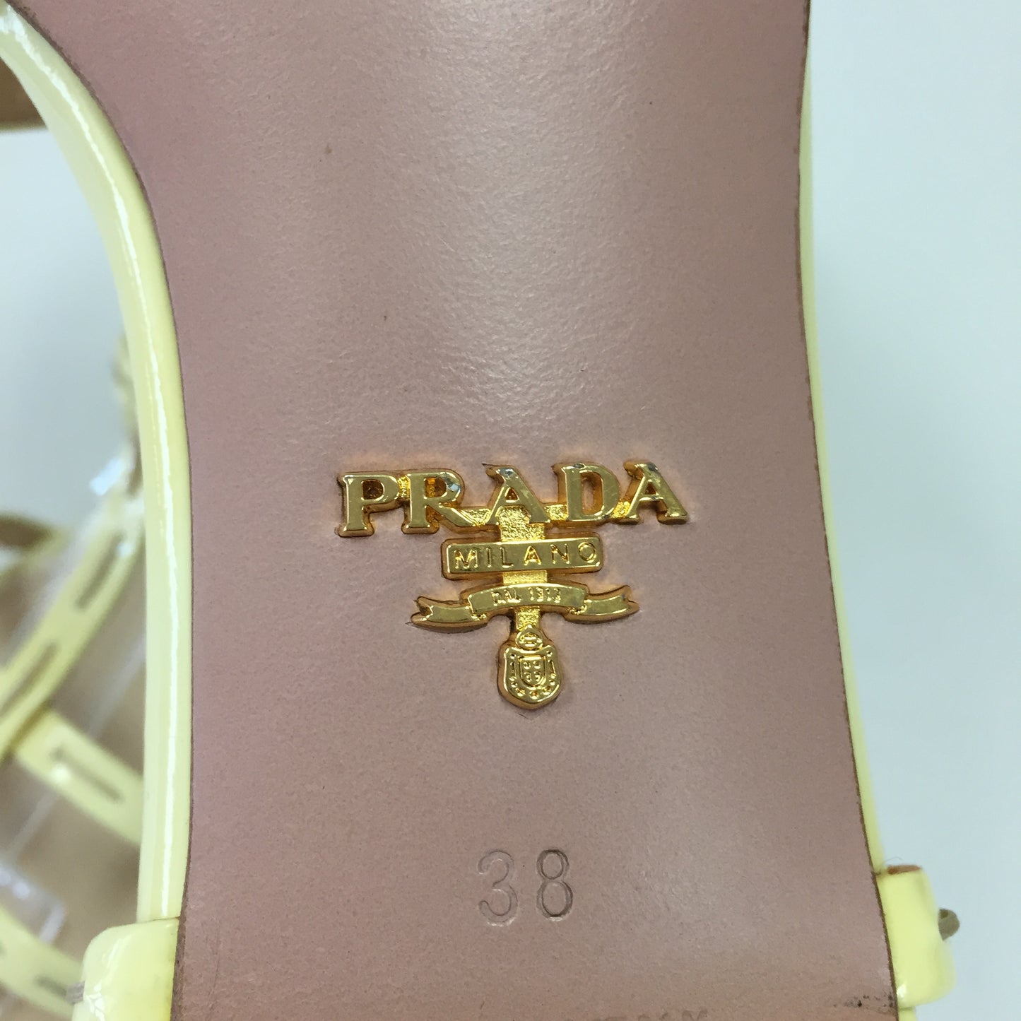 Authentic Prada Yellow Patent Flat Sandals Women's 38 / 7 - 7.5