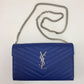 Authentic Saint Laurent Royal Blue Grained Leather Envelope WOC