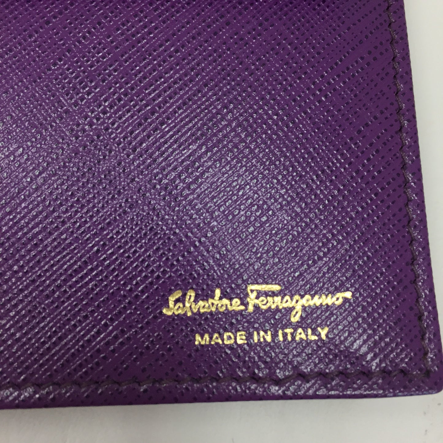 Authentic Ferragamo Grape Saffiano "Miss Vara" Wallet on Chain