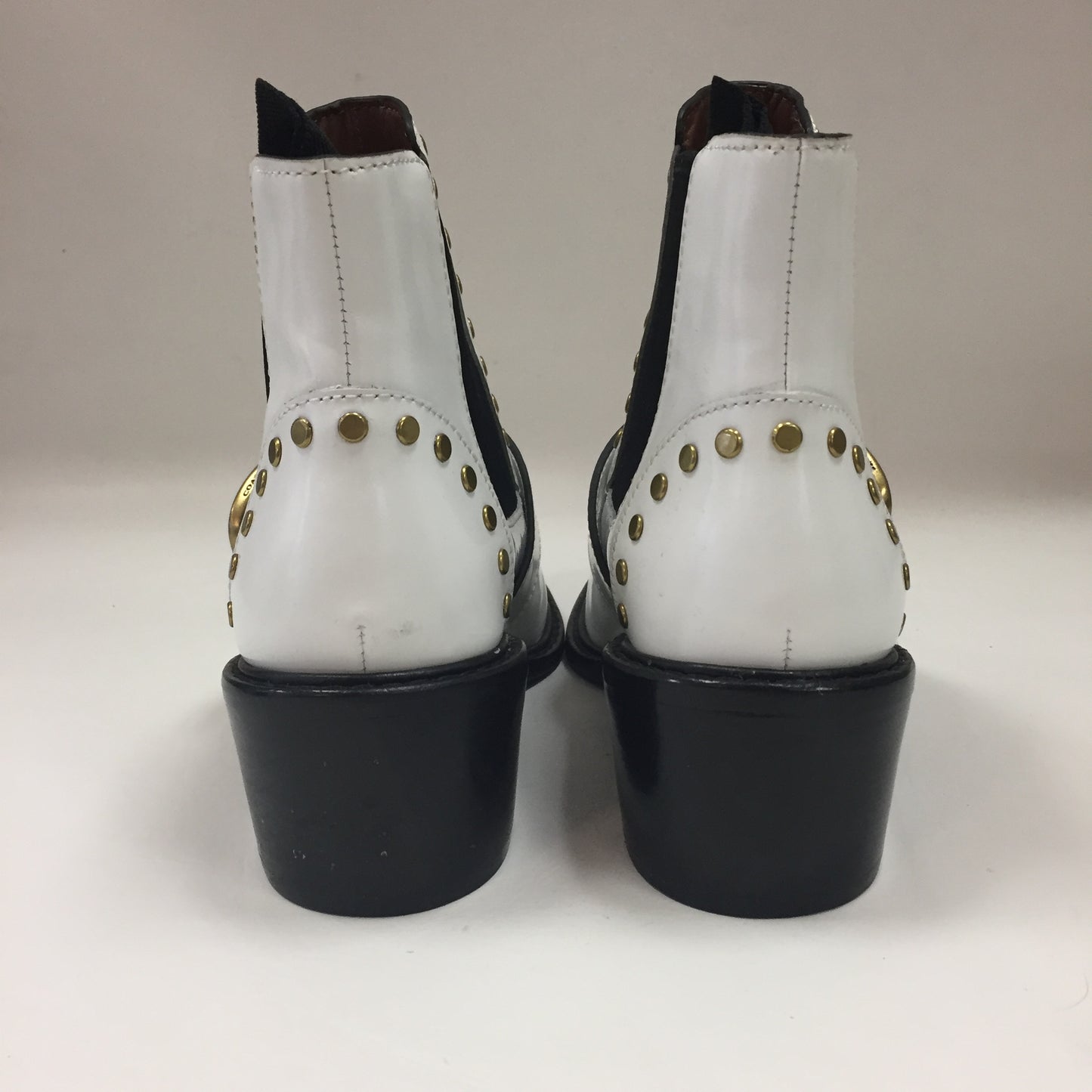 Authentic Coach White/Black Nora Chelsea Studded Leather Boots Women's Size 5