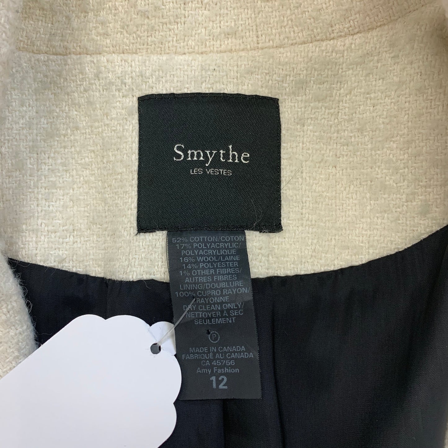 Authentic Smythe Winter White “Reefer” Wool Coat Sz 12