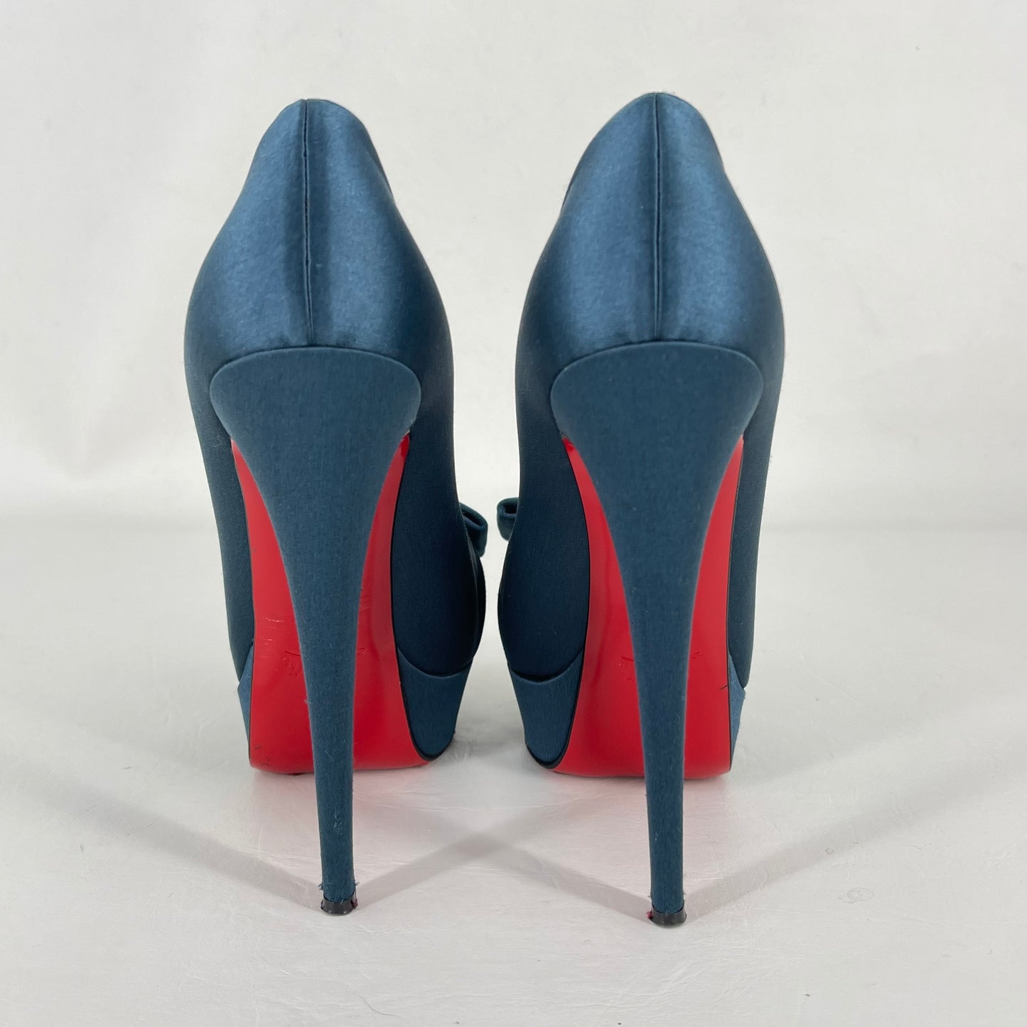 Authentic Christian Louboutin Satin Teal Madame Butterfly 150