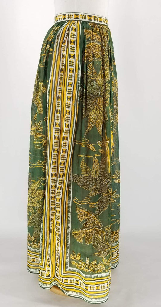 Authentic Valentino Green/Gold Elephant Print Cotton Skirt Sz 8