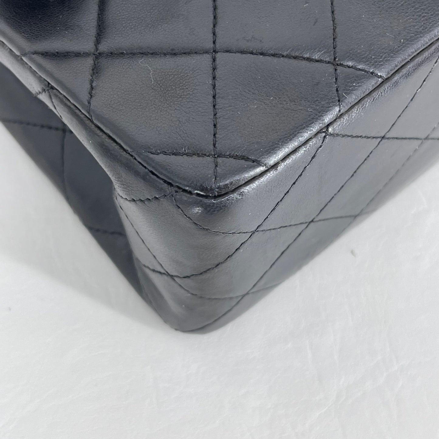 Authentic Chanel Black Lambskin 10” Double Flap Bag