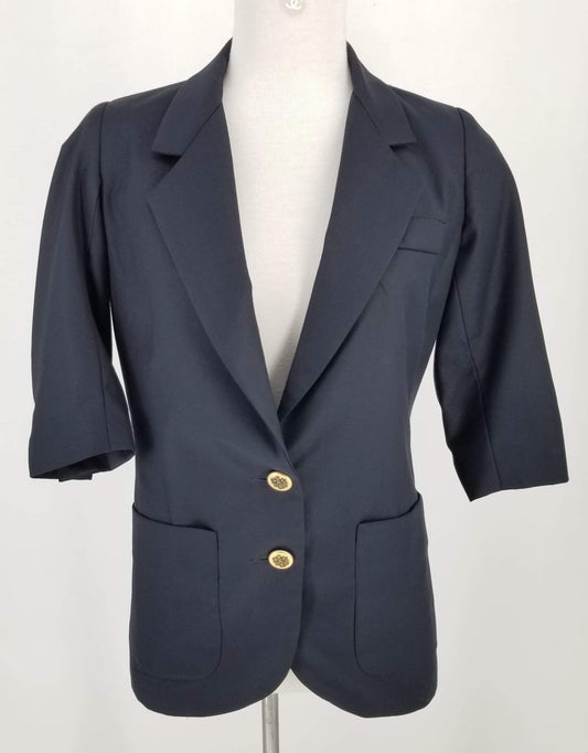 Authentic Smythe Navy Wool Blazer 3/4 Sleeve