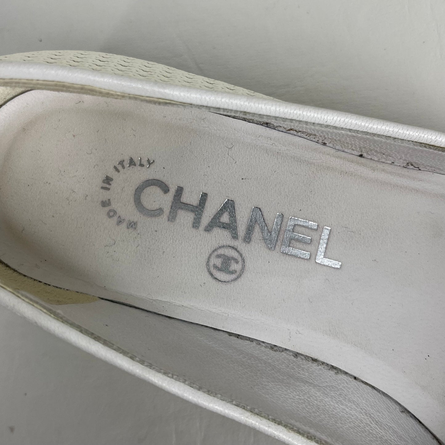 Authentic Chanel White/Black Capped Toe Flats