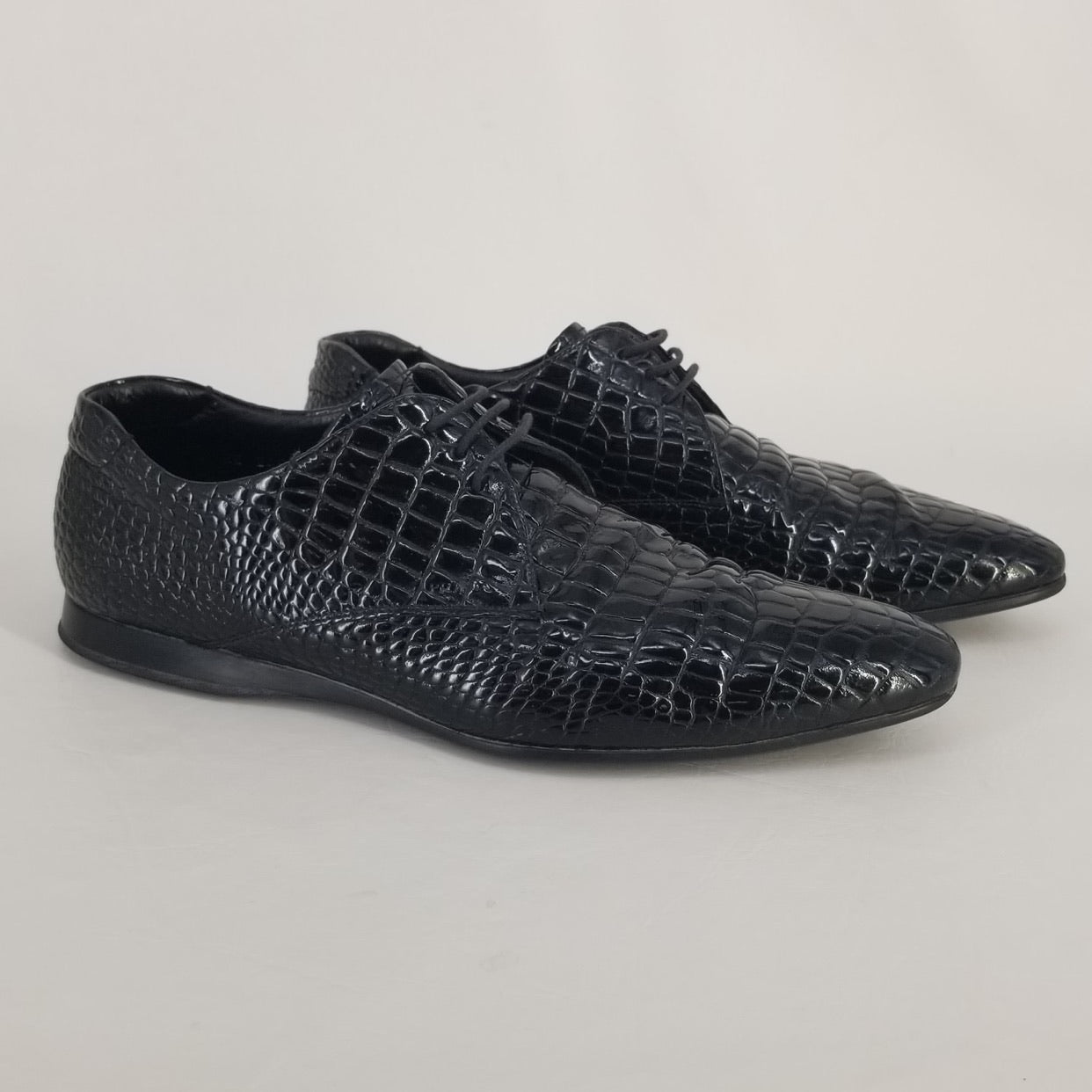 Authentic Prada Black Patent Croc Oxfords