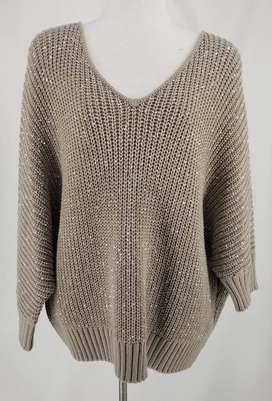 Authentic St John Taupe Pullover Chunky Knit Sweater Sz XL