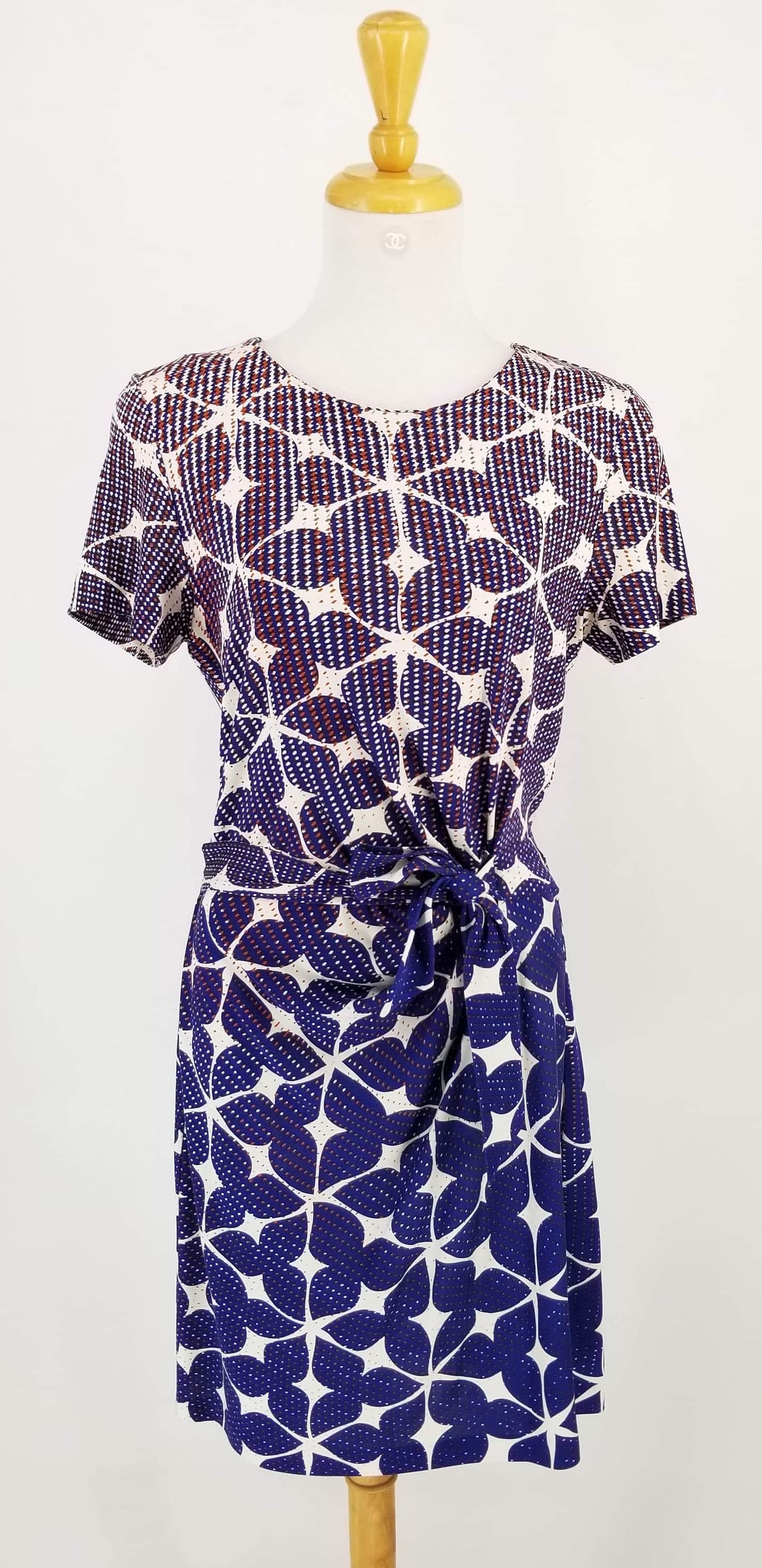 Authentic Diane Von Furstenberg Blue/Red/Cream Short Sleeve Dress Sz 10