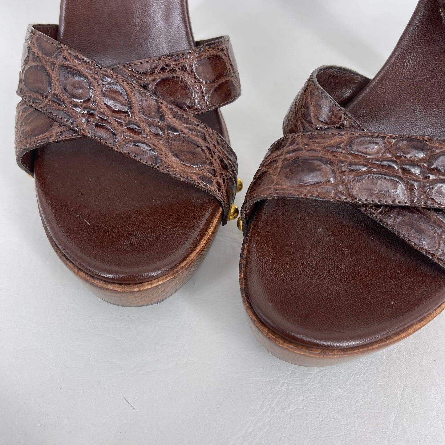 Authentic Gucci Brown Croc Wood Clog Heels Sz 8.5