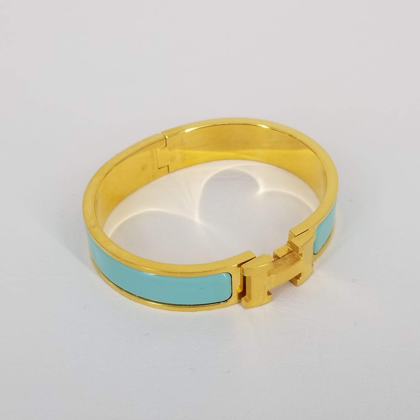 Authentic Hermes Gold & Sea Foam Enamel Clic H Bracelet PM