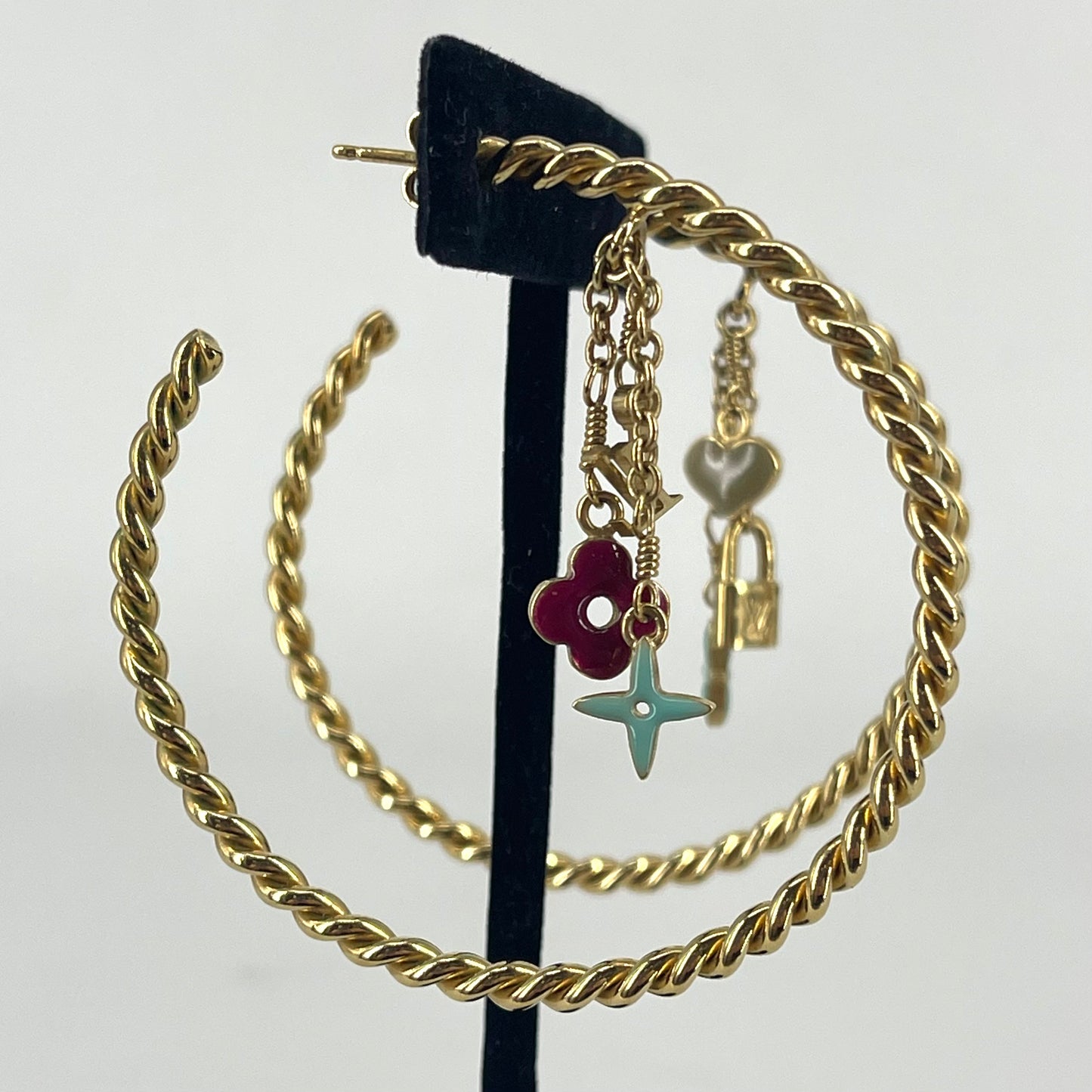 Authentic Louis Vuitton Gold Tone Sweet Monogram Hoop Earrings