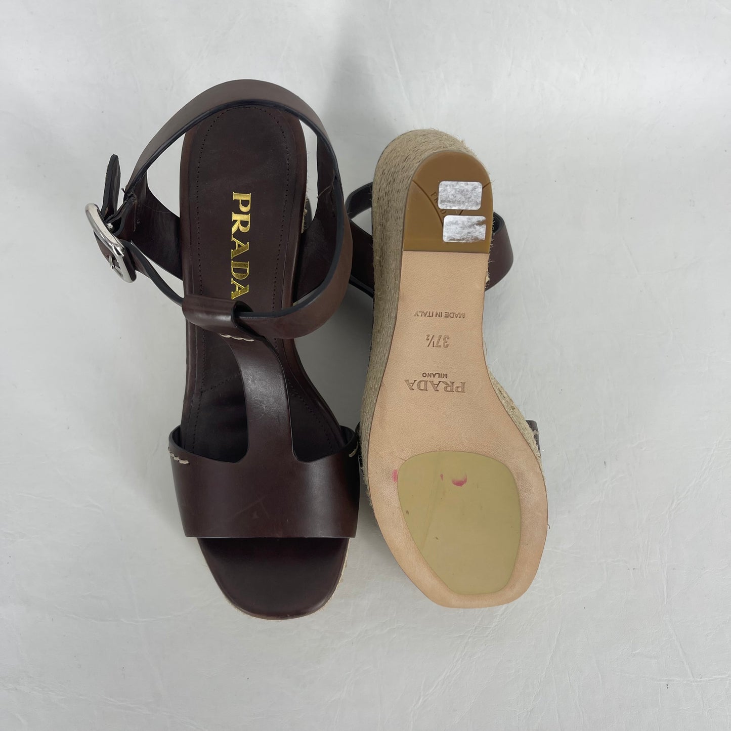 Authentic Prada Brown Wedge Sandals Sz 37.5