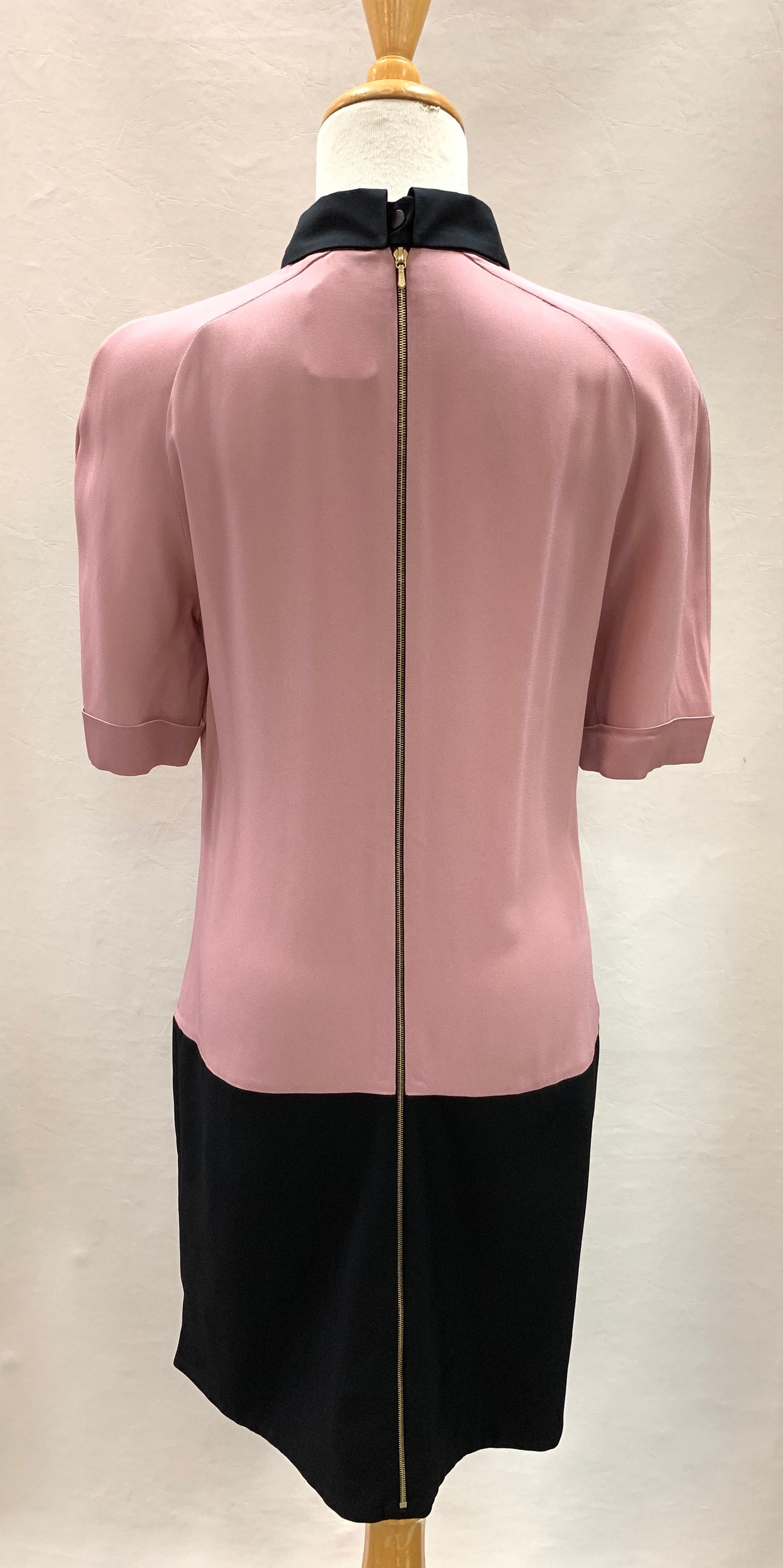 Authentic Victoria Beckham Pink and Black Raglan Contrast Collar Dress Sz 8