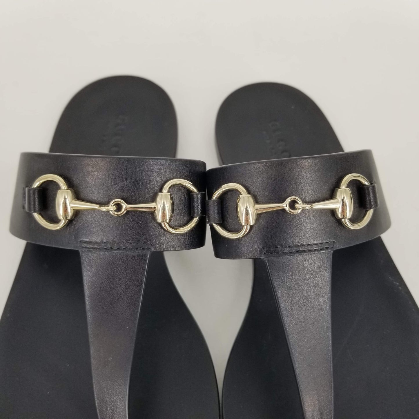 Authentic Gucci Black Horsebit Thong Sandals