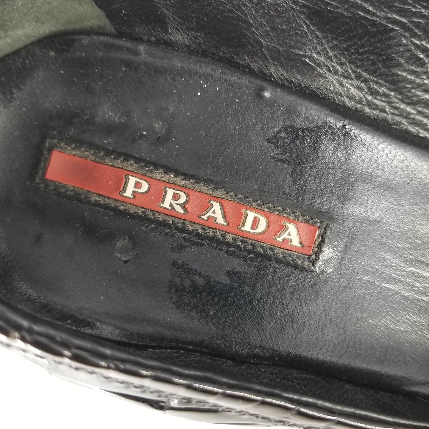 Authentic Prada Black Patent Croc Embossed Pumps 38.5