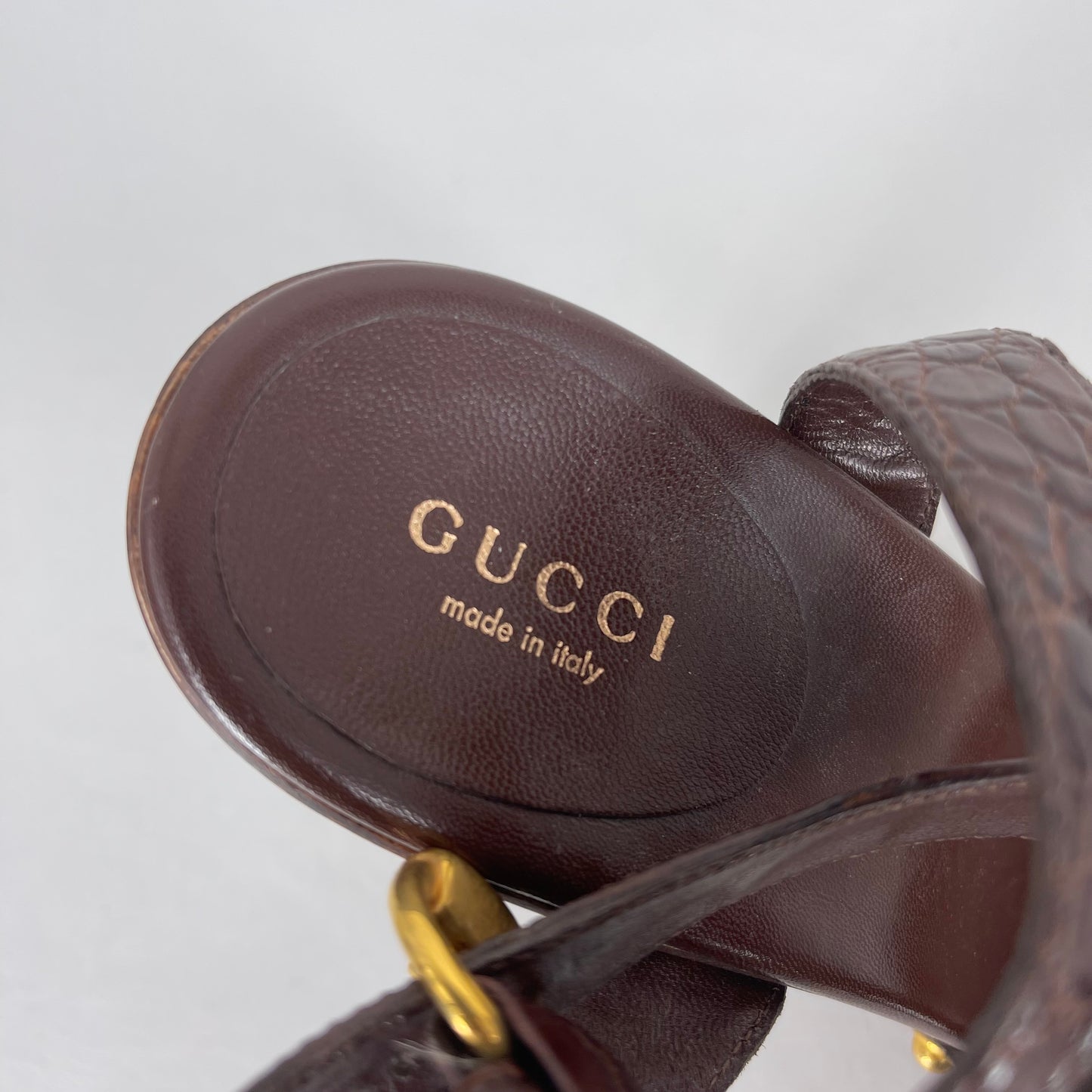 Authentic Gucci Brown Croc Wood Clog Heels Sz 8.5