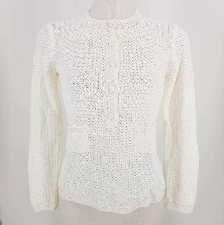 Authentic Chanel Winter White Crochet Beaded Sweater Sz XS