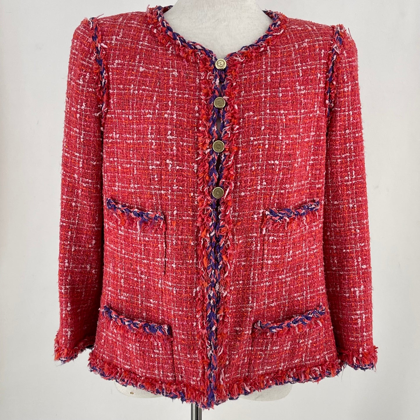 Authentic Chanel 06P Light Red/Violet Tweed Jacket Sz 42