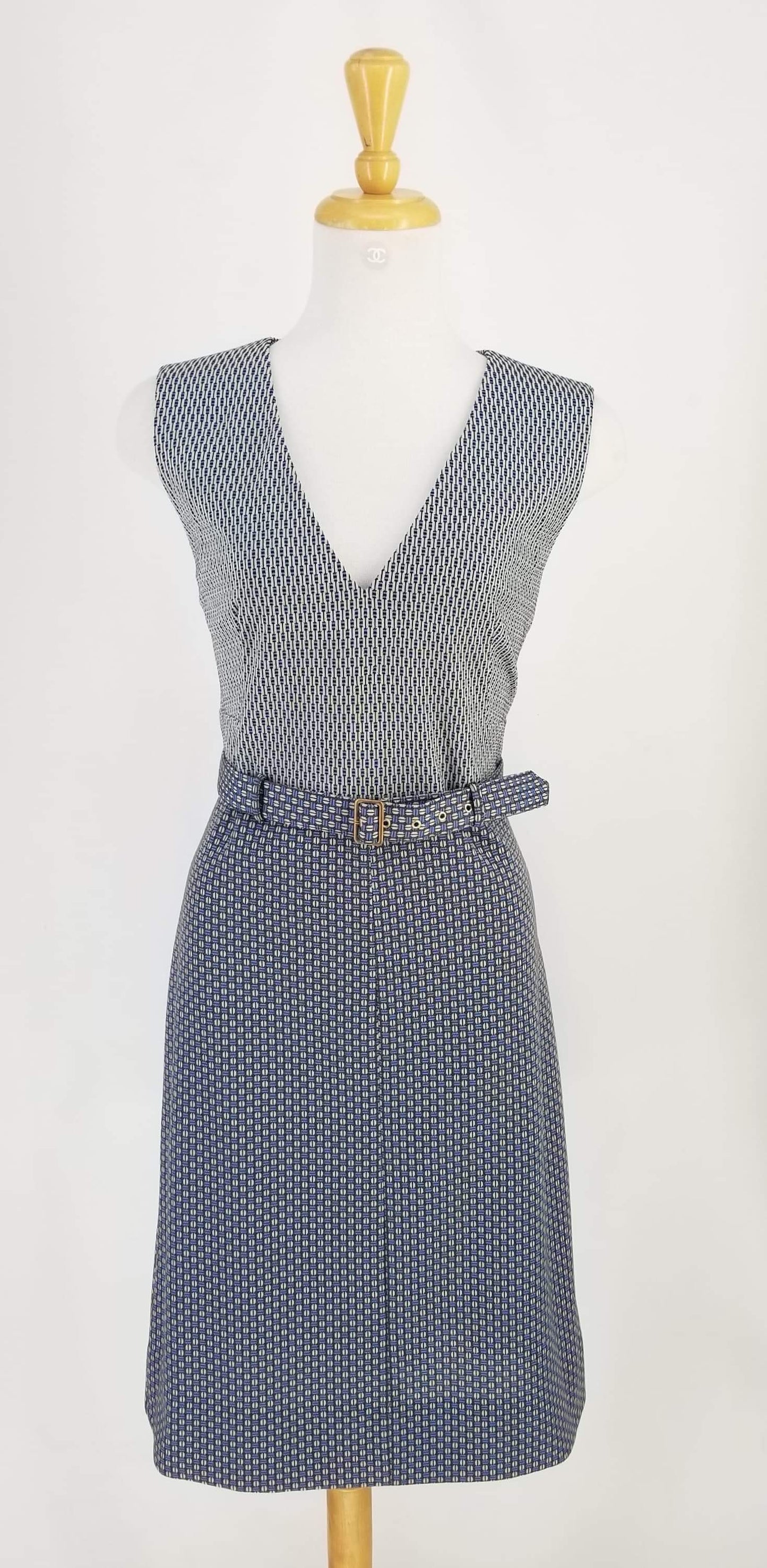 Authentic Diane Von Furstenberg Cream, Brown, Blue, Black Patterned Dress Sz 14