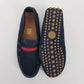 Authentic Gucci Navy Suede Web Driving Loafers