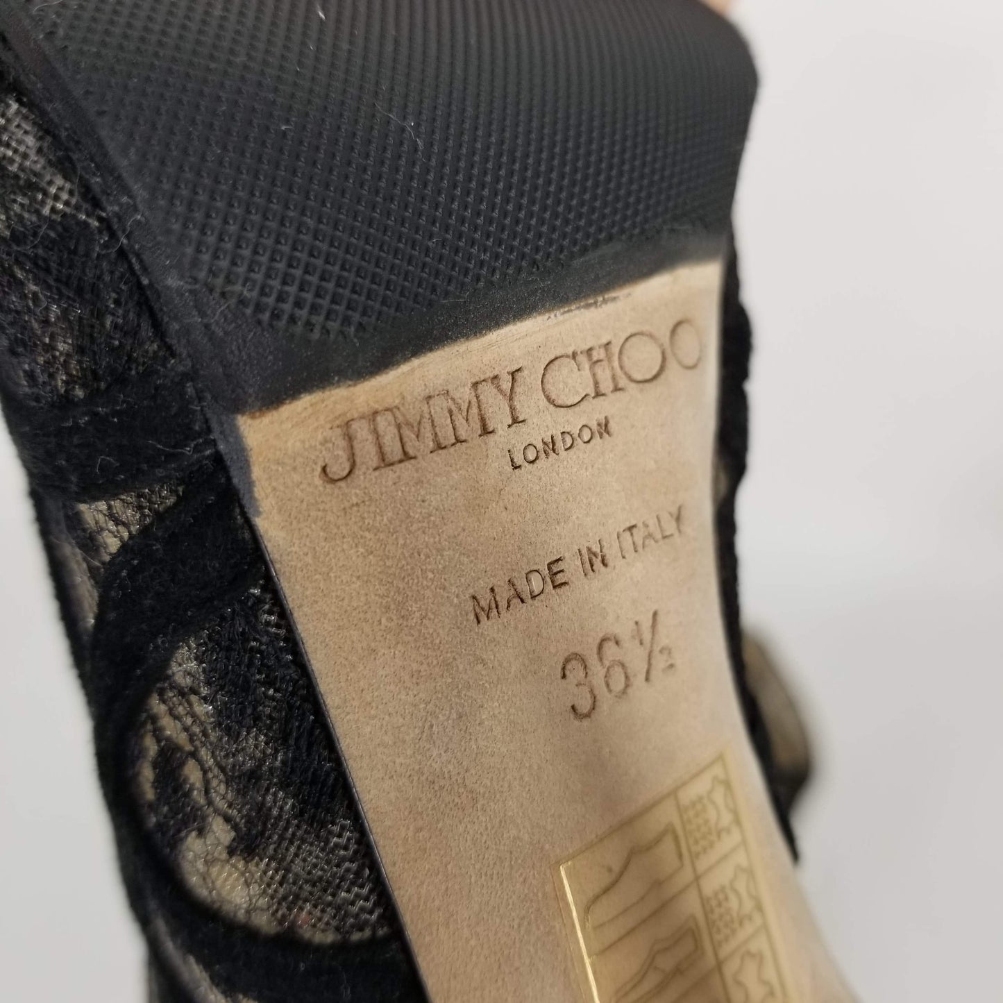 Authentic Jimmy Choo Black Lace Peep Toe Stilettos