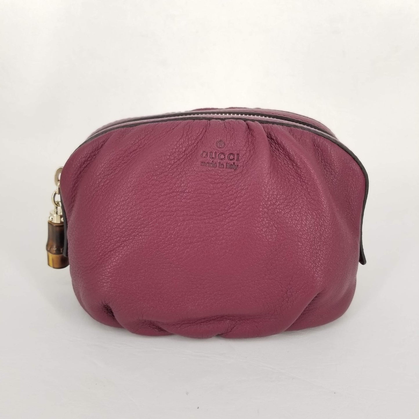 Authentic Gucci Plum Bamboo Leather Cosmetic Case