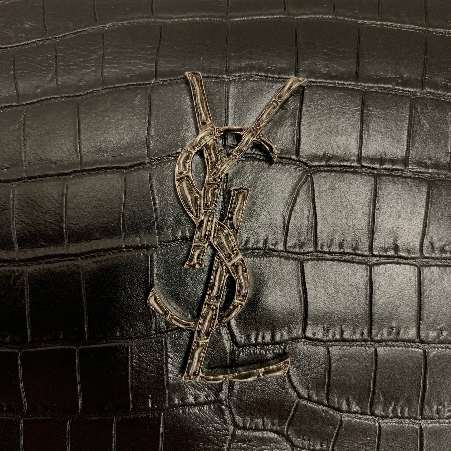 Authentic Saint Laurent Black Croc Camera Bag