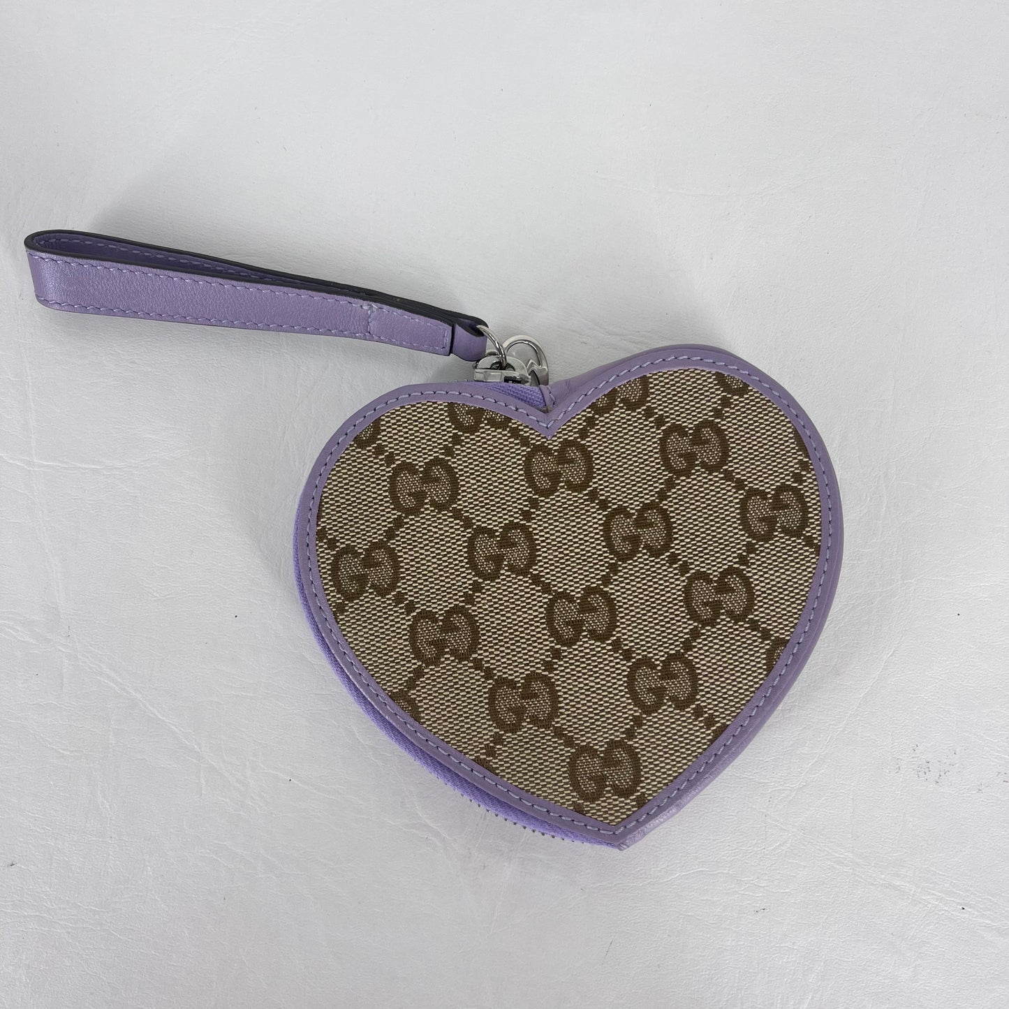 Authentic Gucci Purple Canvas Heart Wristlet