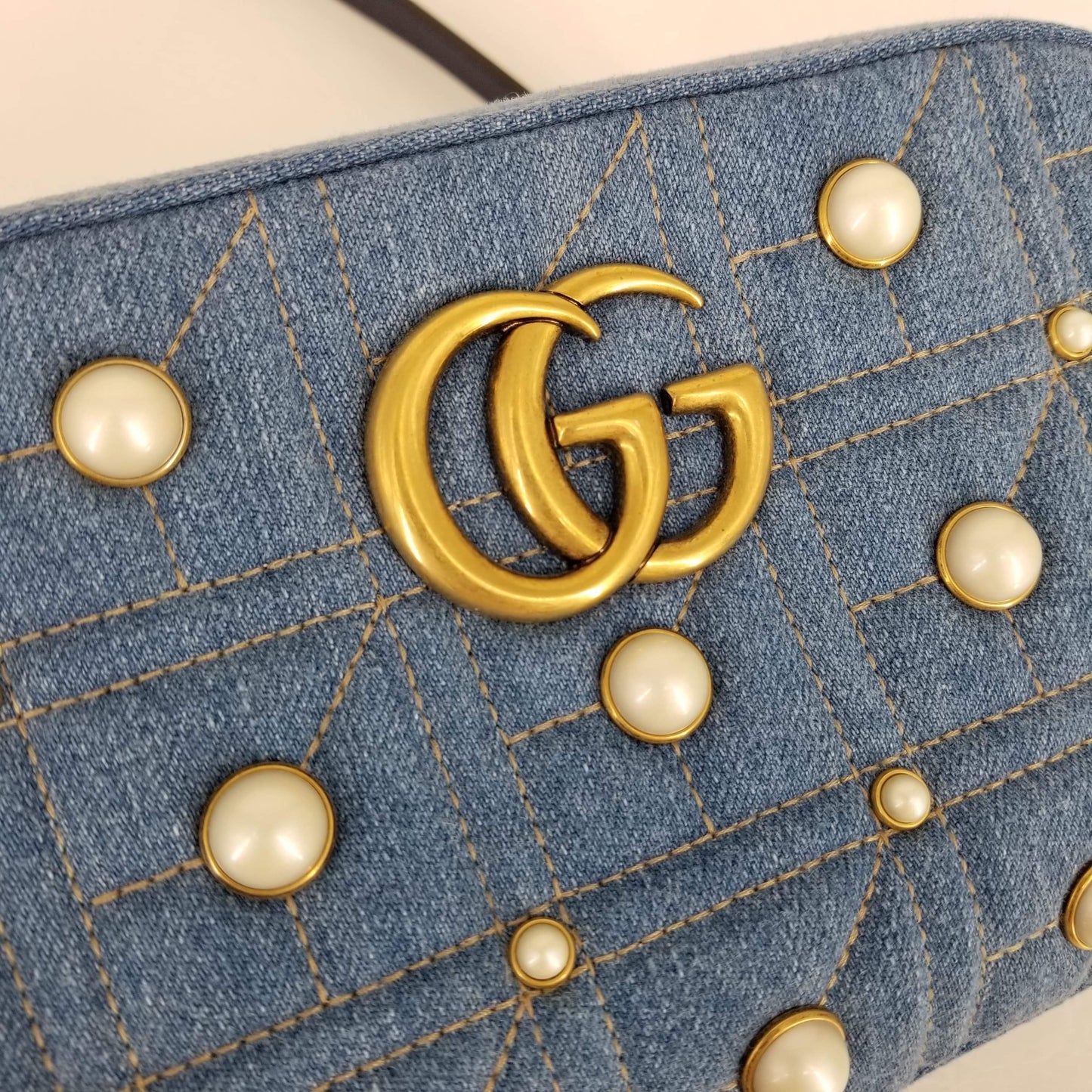 Authentic Gucci Demin Pearl Camera Bag