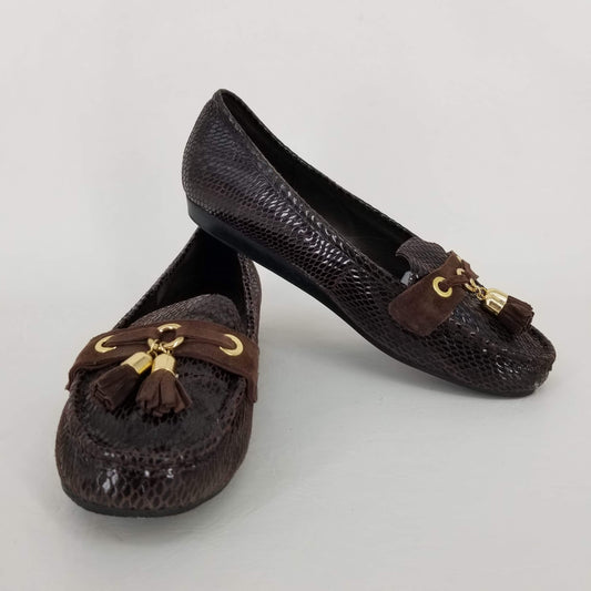 Authentic Prada Brown Faux Python Tassel Loafers Women's 39 / 8