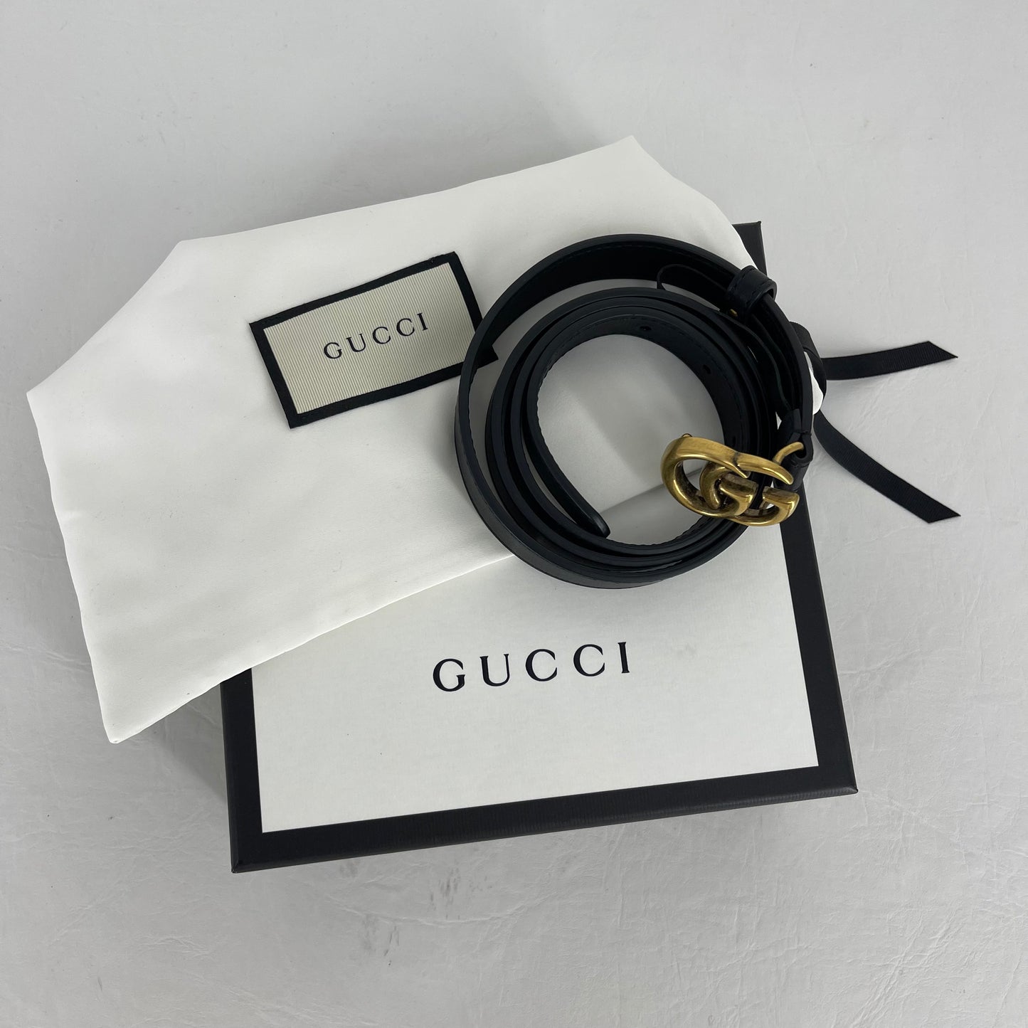 Authentic Gucci Marmont Black Thin Belt Sz 85