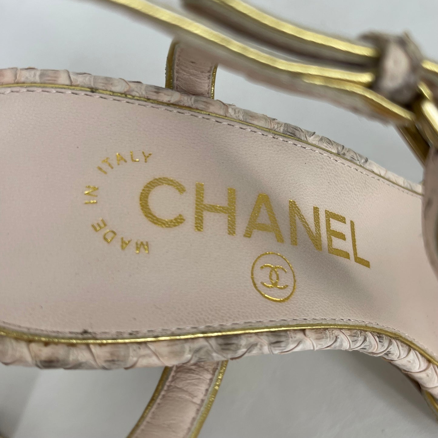 Authentic Chanel 13C Rose Clair Python Sandals
