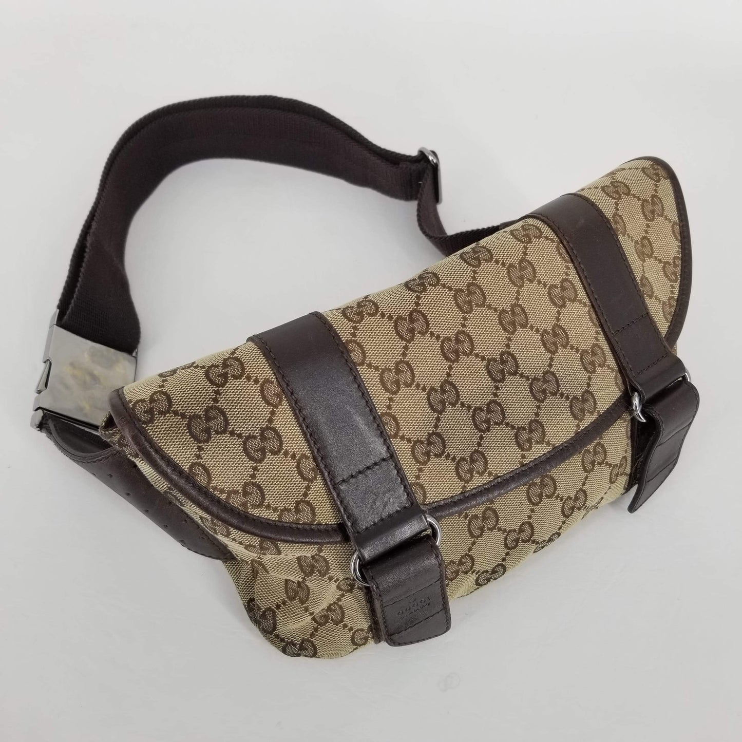 Authentic Gucci Brown Canvas Bum Bag