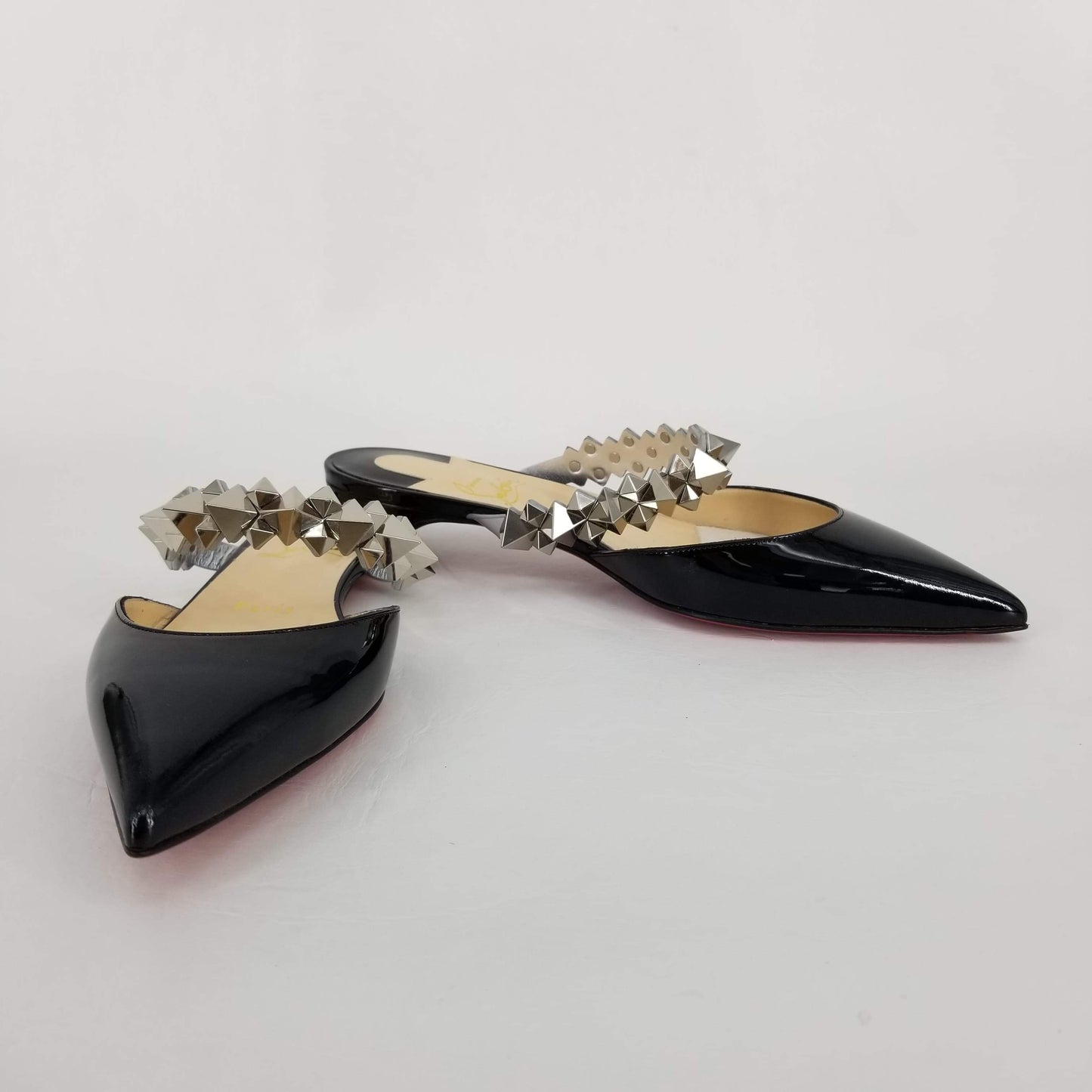Authentic Christian Louboutin Black Patent/Silver Flats