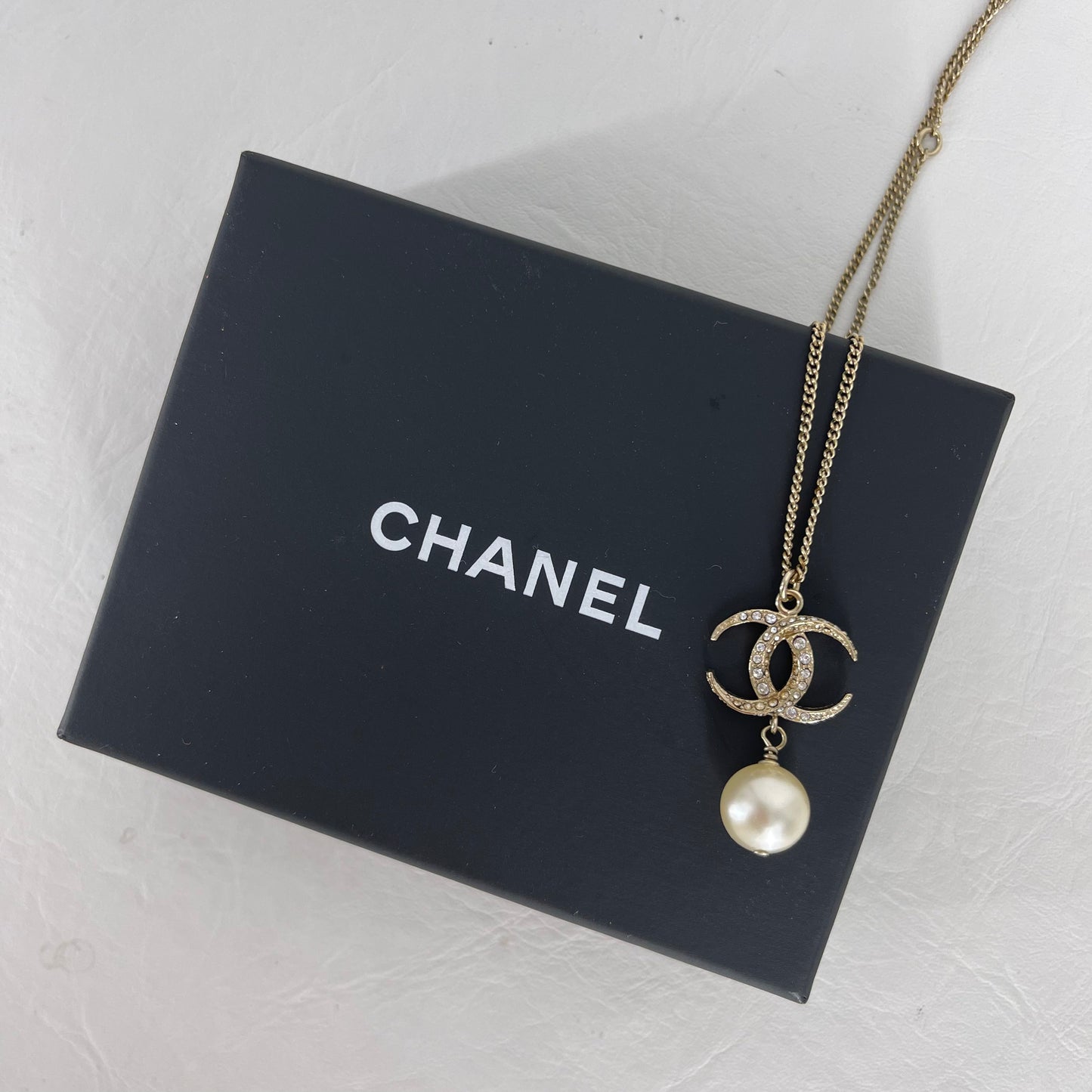 Authentic Chanel Goldtone Pearl Drop Necklace