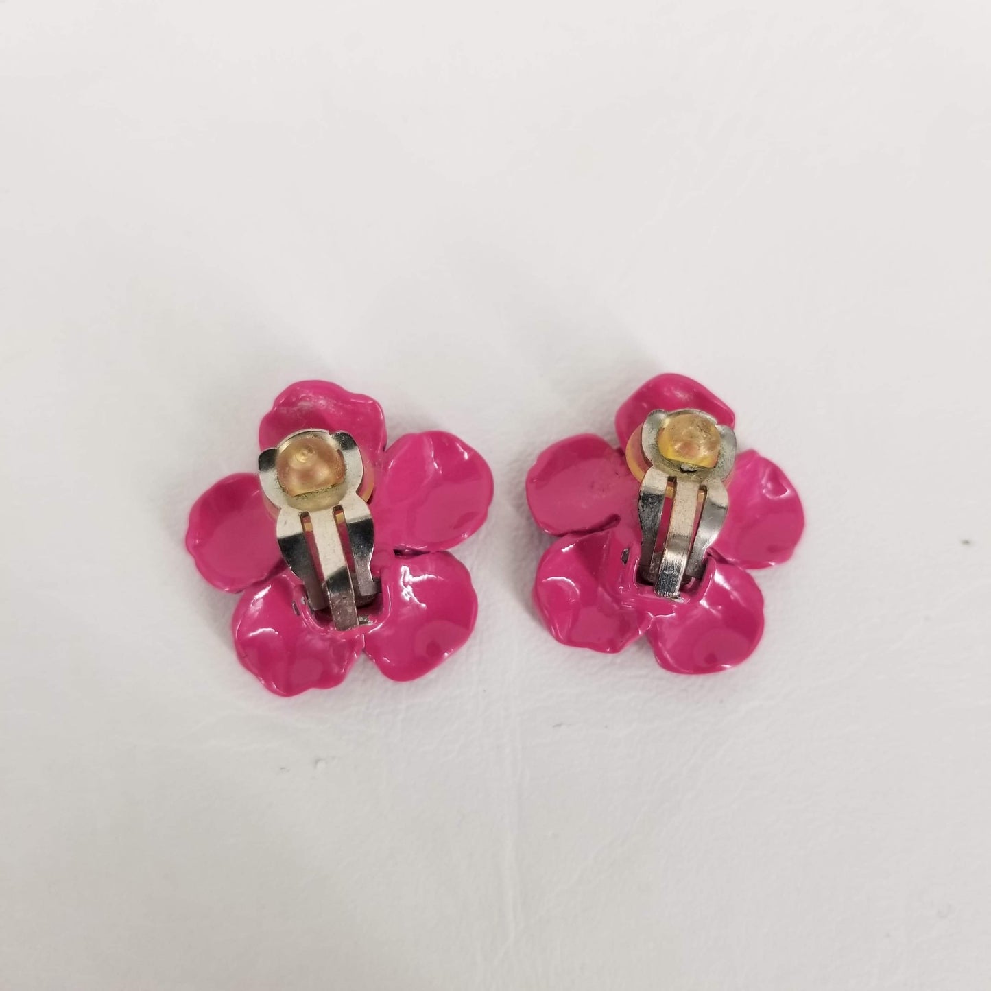 Authentic Chanel Fuchsia Pink Flower Clip-on Earrings