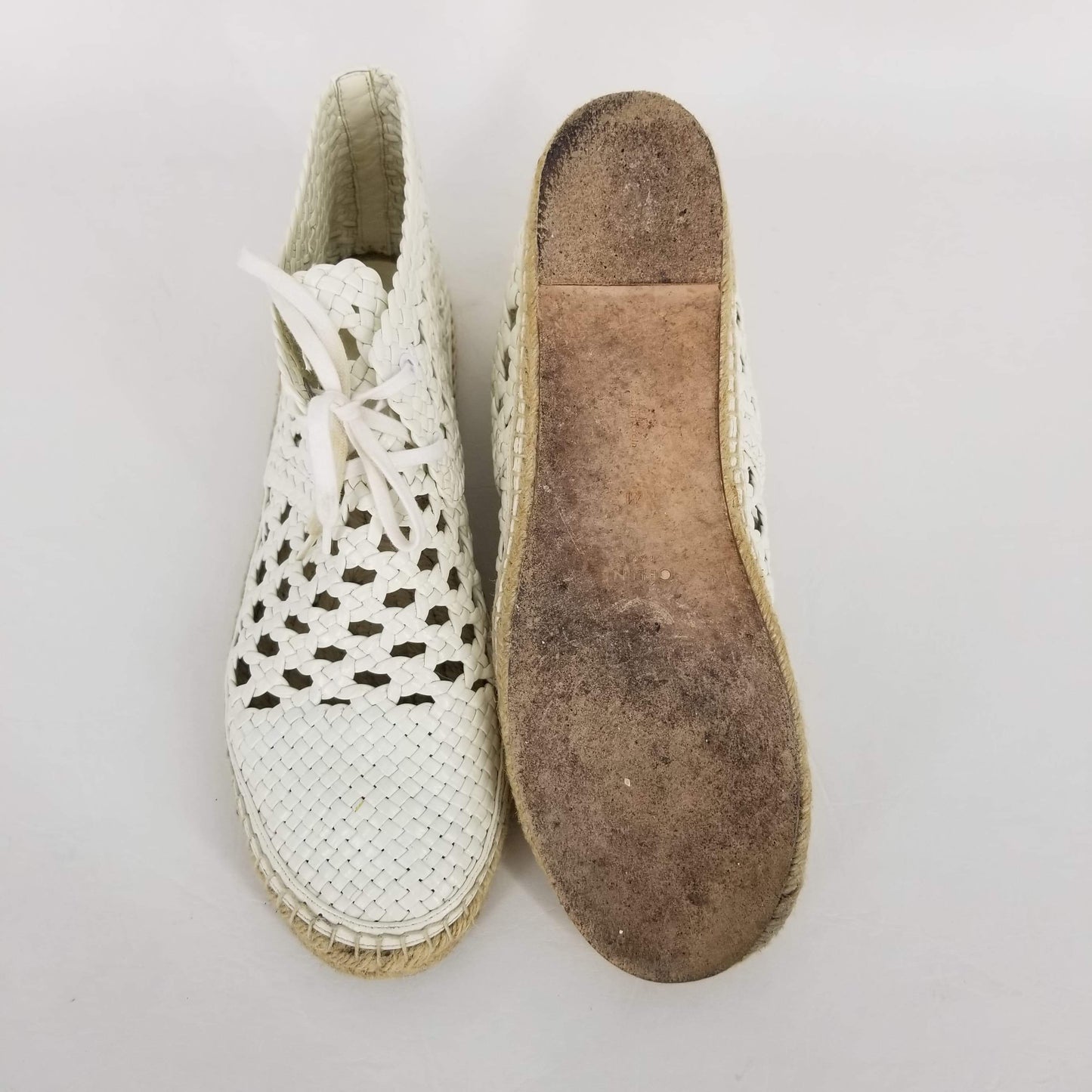 Authentic Celine Ivory Woven Leather Lace-ups