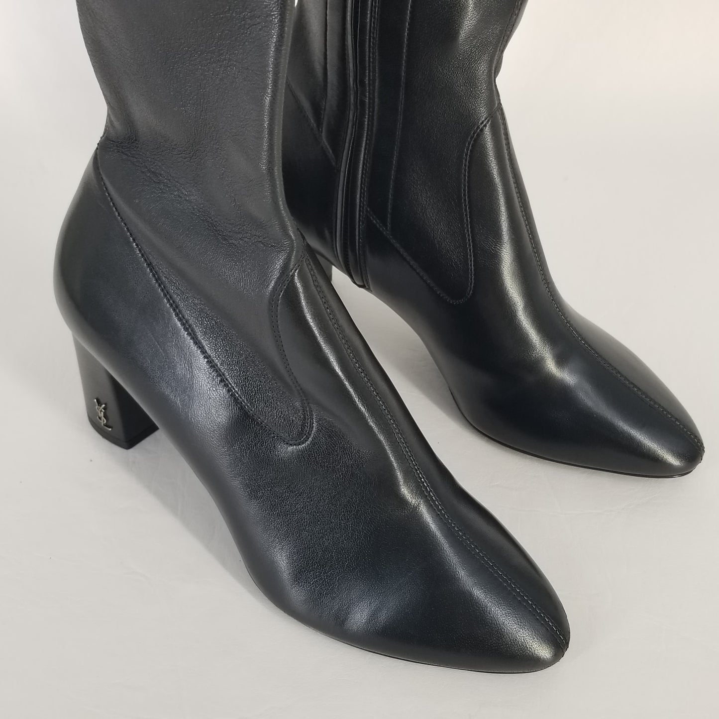 Authentic Saint Laurent Black Thigh High Leather Boots
