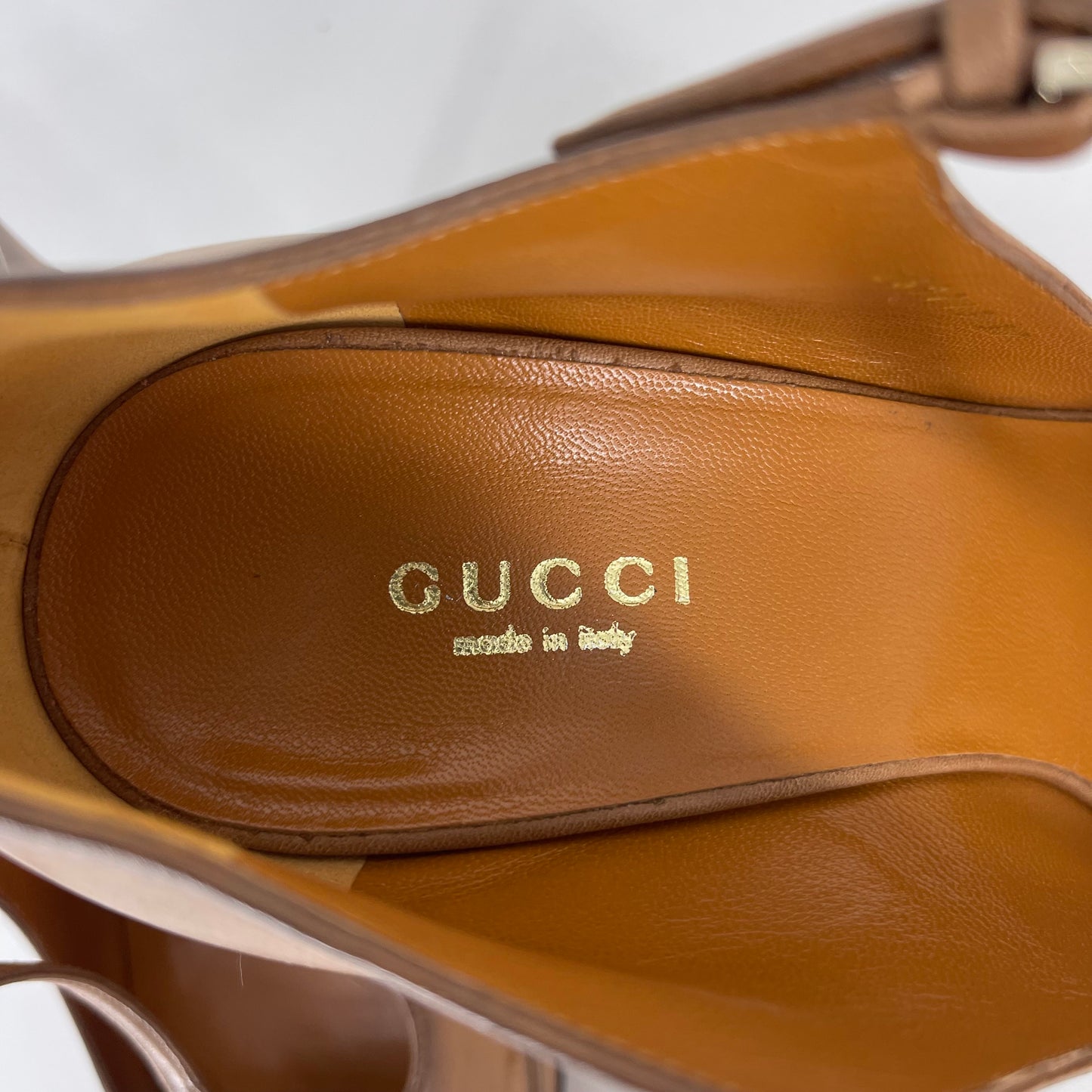 Authentic Gucci Brown Leather Peeptoe Platform Heels Sz 37