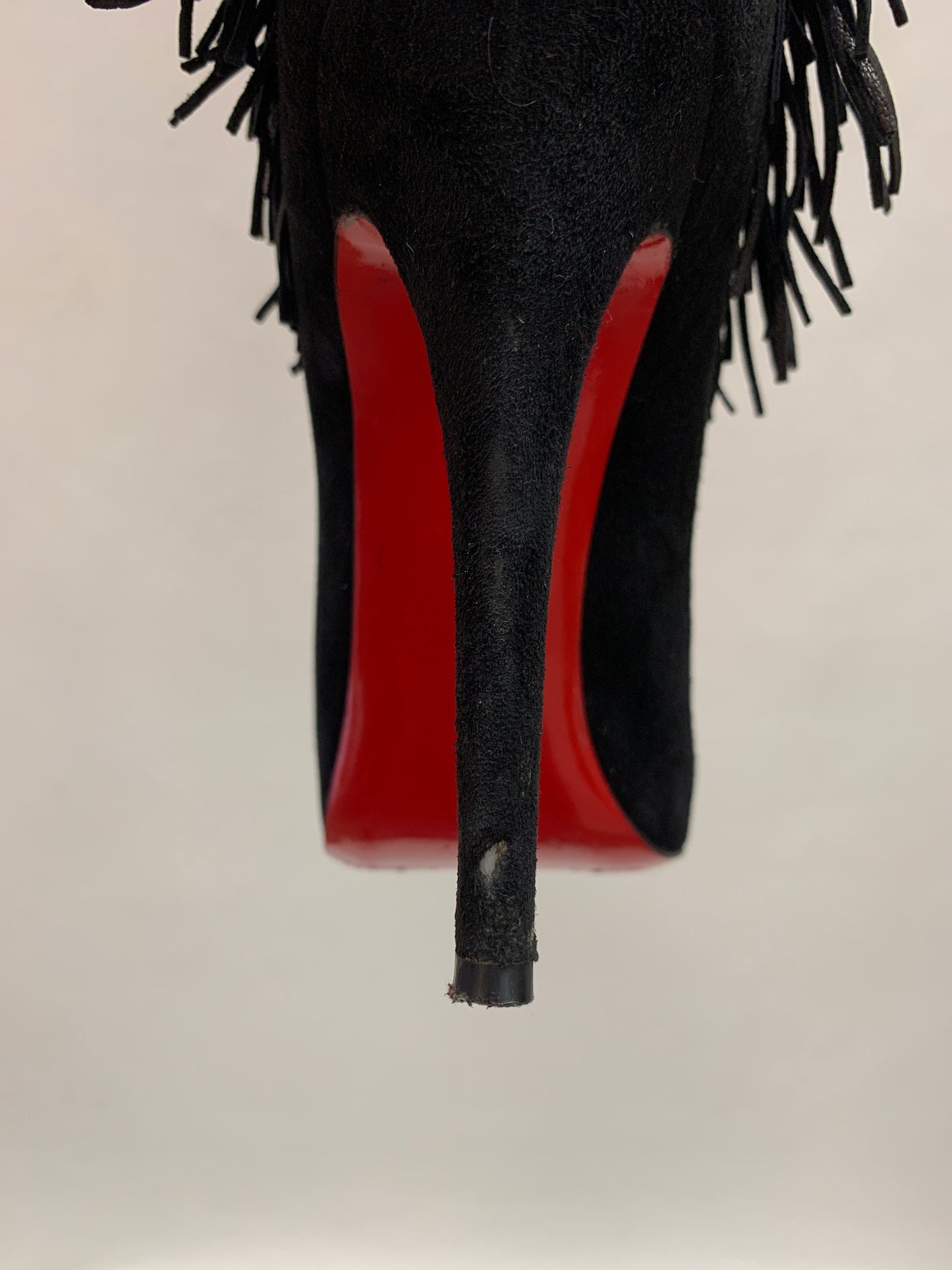 Authentic Christian Louboutin Black Suede Rom Fringe Boots