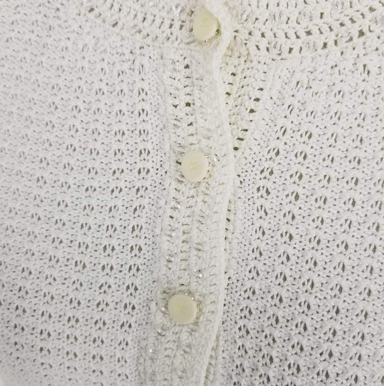 Authentic Chanel Winter White Crochet Beaded Sweater Sz XS