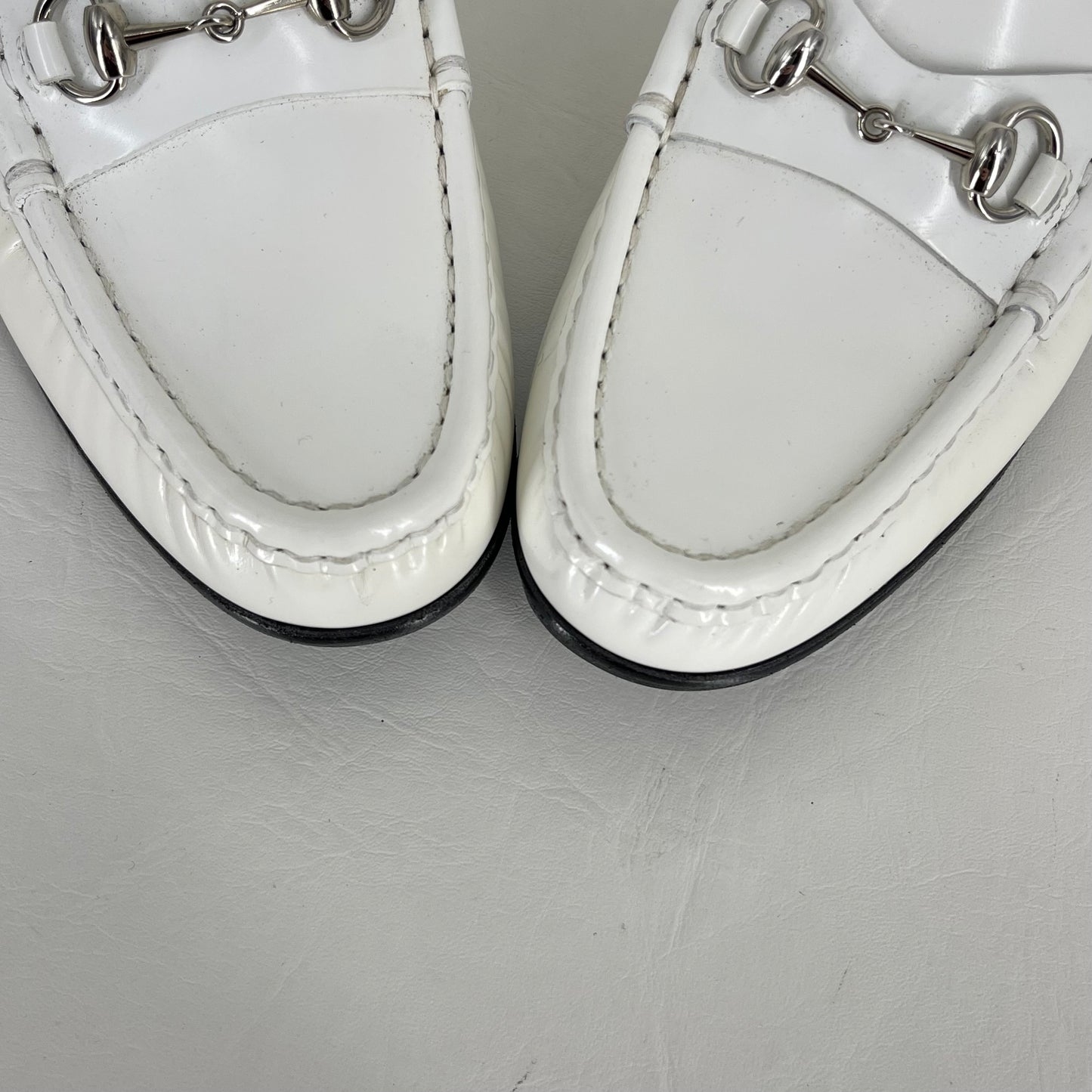 Authentic Gucci White Horsebit Loafers