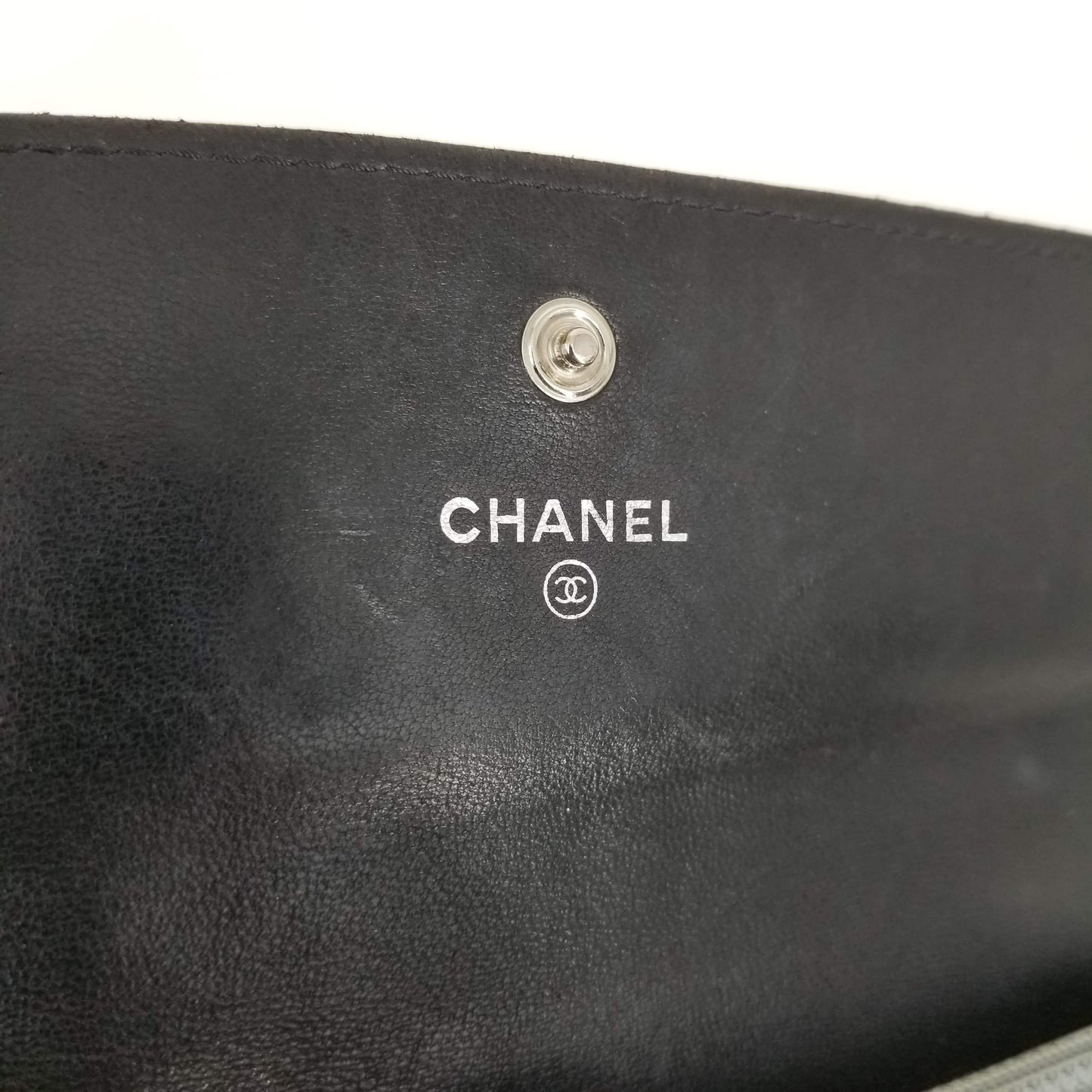 Authentic Chanel Black Lambskin Camellia Flap Wallet