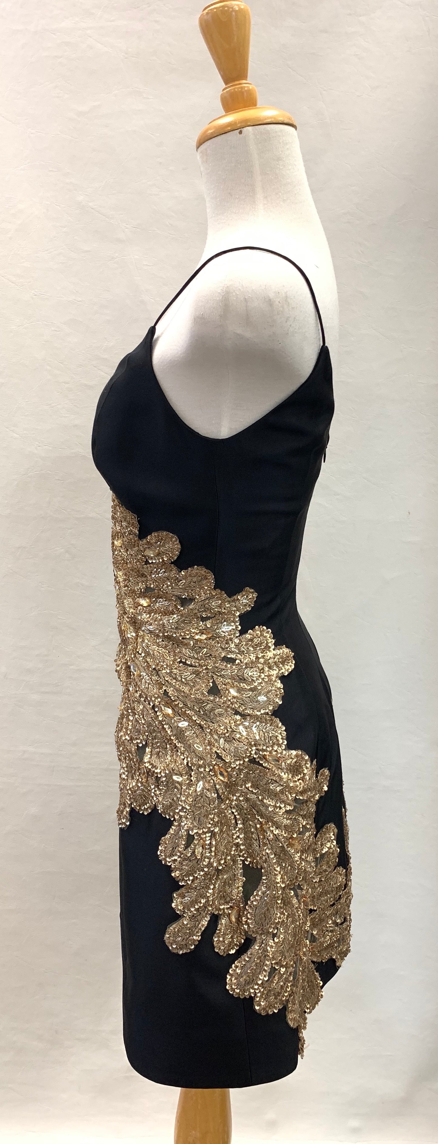 Authentic Mestiza Black Slip Dress with Gold Sequin Accent Sz 2